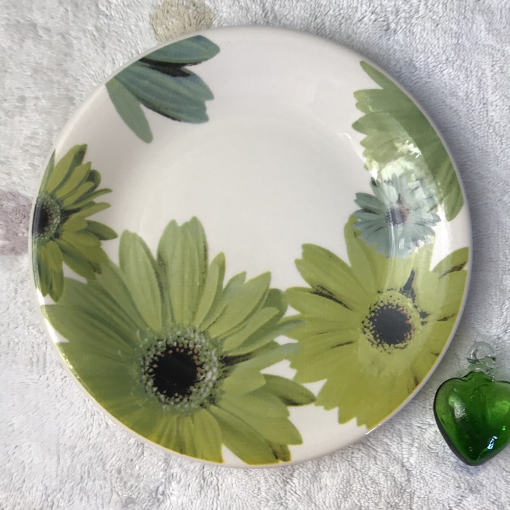Crate & Barrel Gerber Daisy Buffet Plate made in Italy shades of green